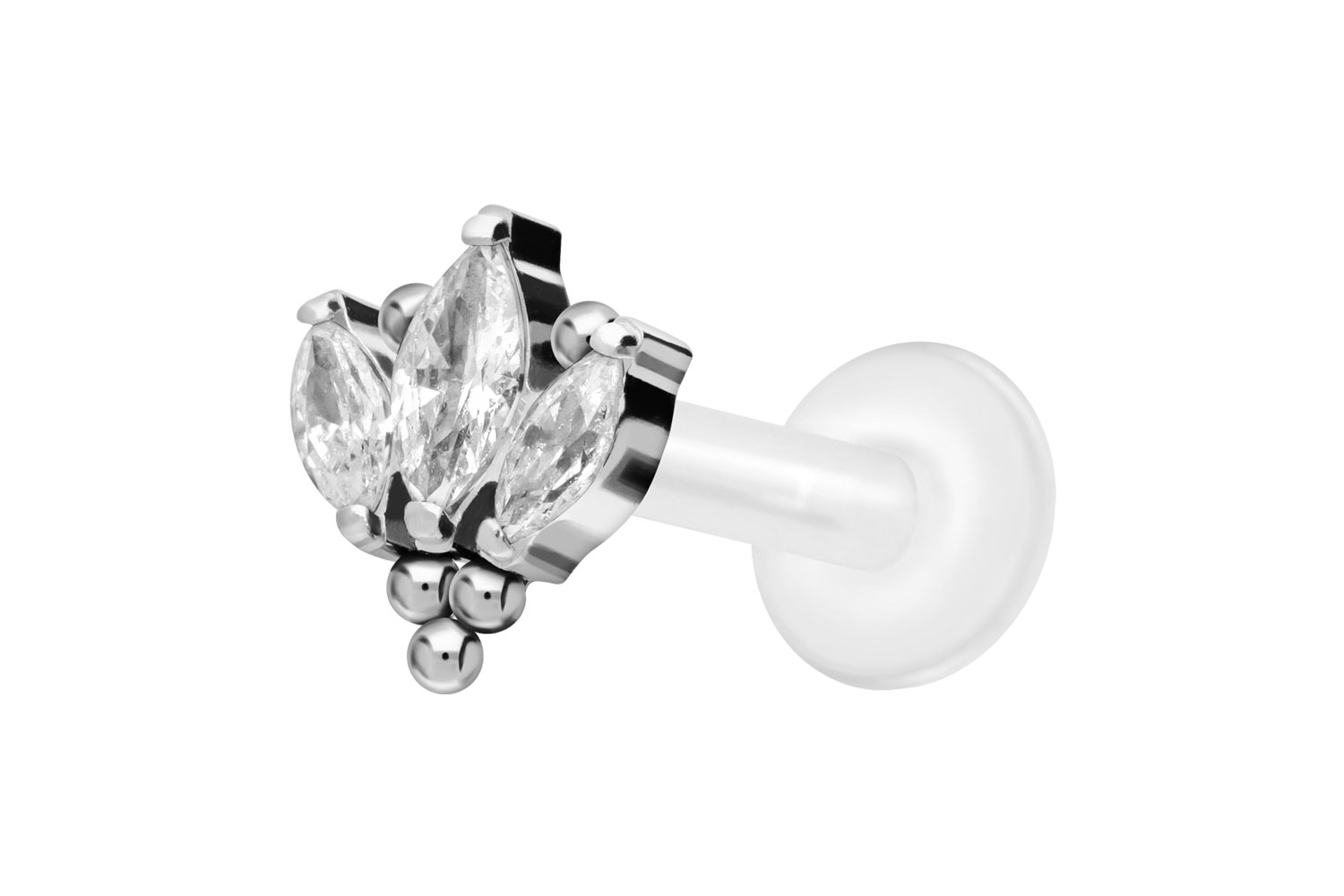 PTFE Labret Piercing mit Innengewinde + Titan-Aufsatz LOTUSBLÜTE + KUGELN